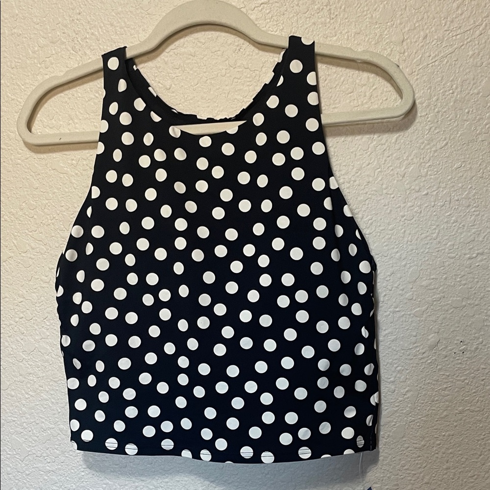 Land's End Women's Black With White Polka Dots Swim Top. NWT. Size 12. Top Only.